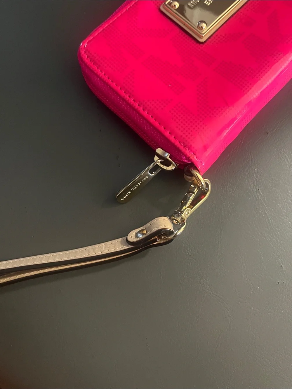 Hot Pink Patent Wristlet with Gold Plate